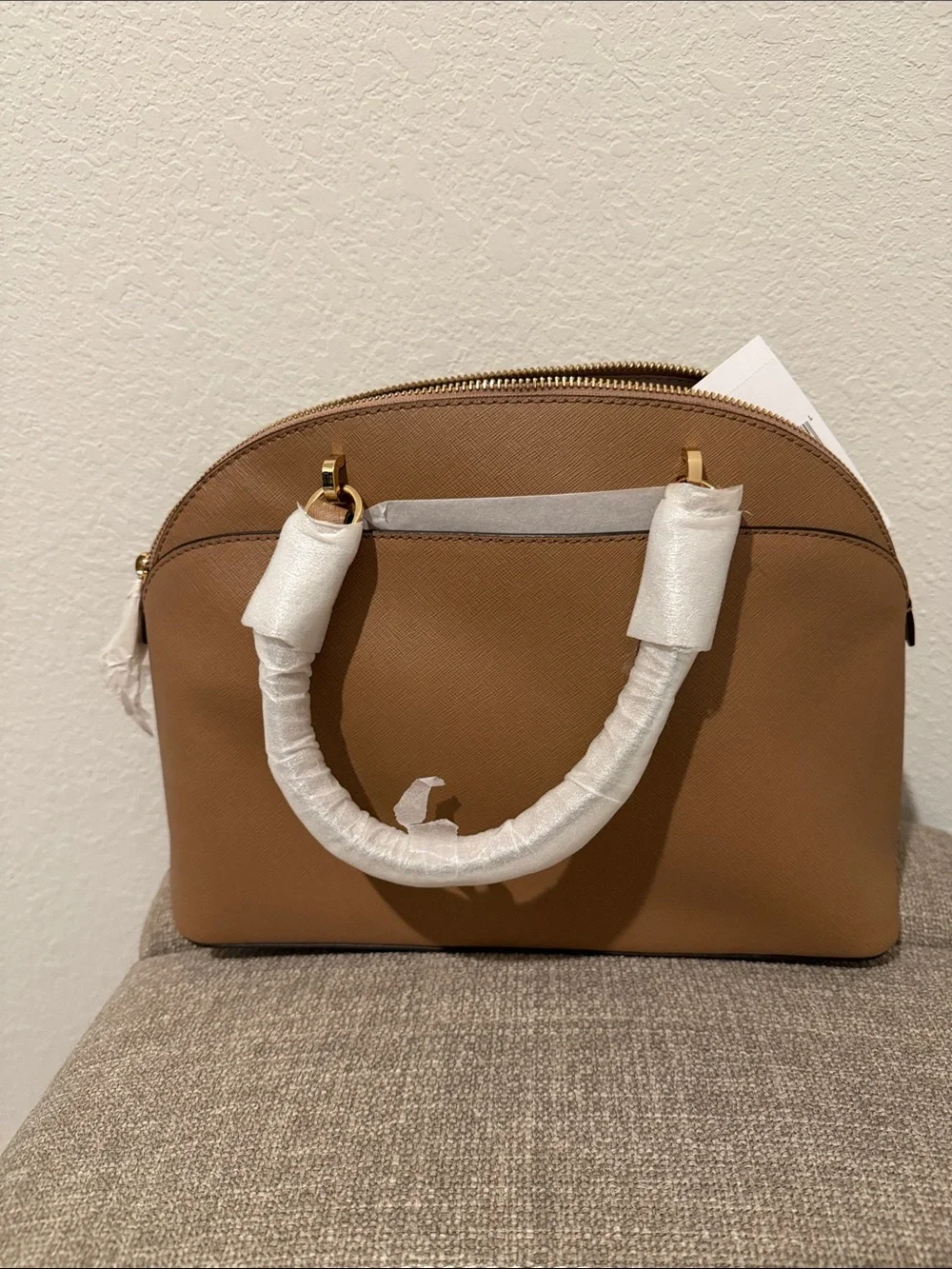 Michael Kors Camel Saffiano Dome Satchel with Gold Hardware